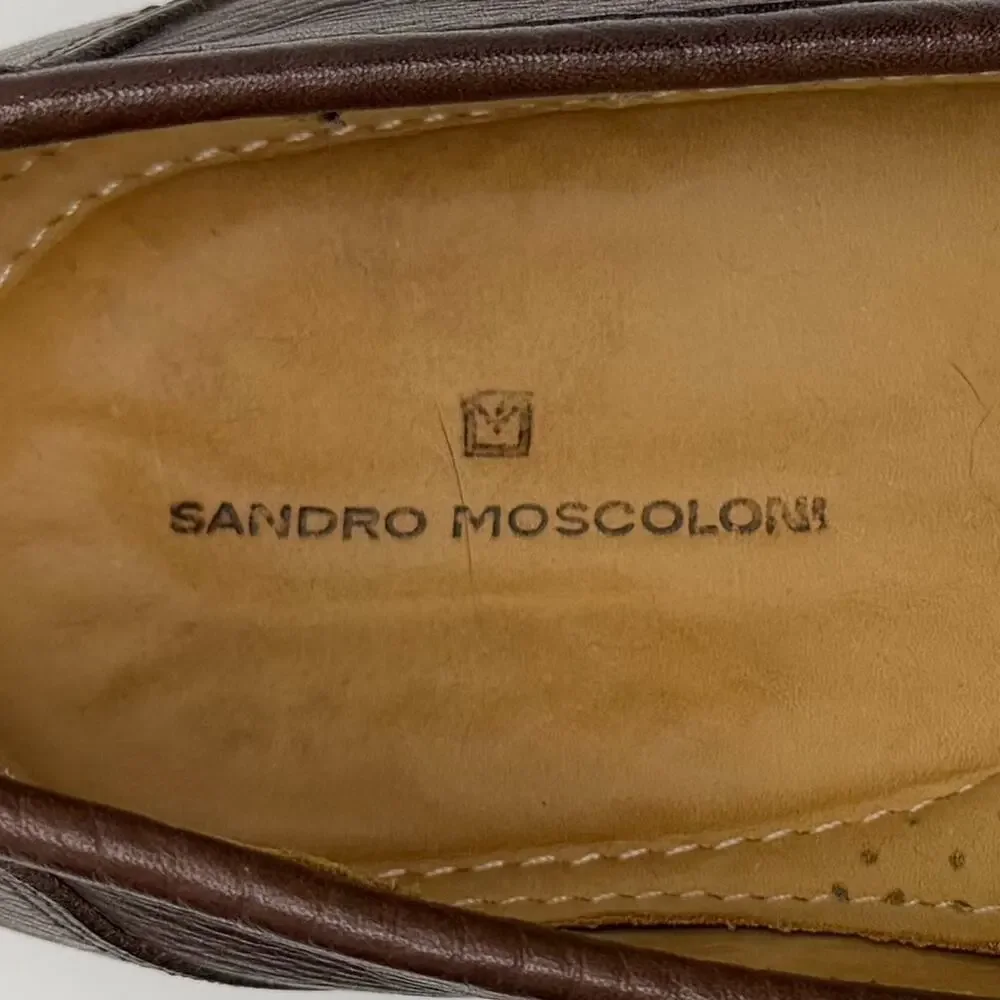 Sandro Moscoloni Brown Pebbled Leather Penny Loafers Mens 11D Square‎ Toe Office